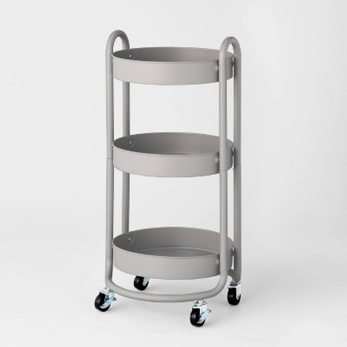 Open Box 3 Tier Round Metal Utility Cart Gray - Brightroom