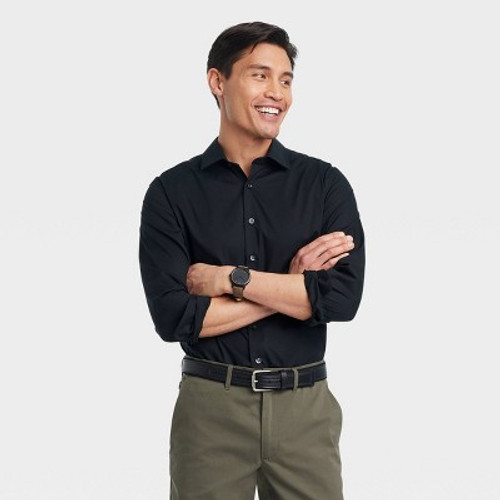 New - Men's Performance Dress Long Sleeve Button-Down Shirt - Goodfellow & Co Black M