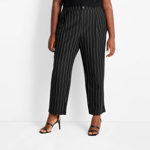 New - Women's Plus Size Mid-Rise Front Pleated Pants - Future Collective with Kahlana Barfield Brown Black Pinstriped 28W/30W