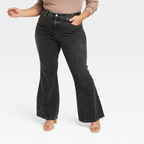 New - Women's High-Rise Flare Jeans - Ava & Viv Black Wash 24