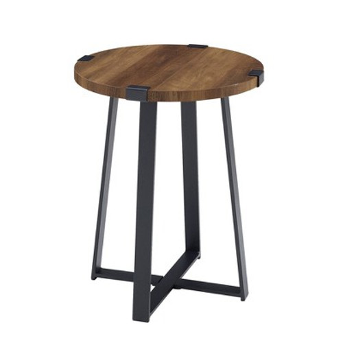 Open Box Wrightson Urban Industrial Faux Wrap Leg Round Side Table Rustic Oak - Saracina Home