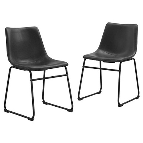 New - Set of 2 Laslo Modern Upholstered Faux Leather Dining Chairs Black - Saracina Home