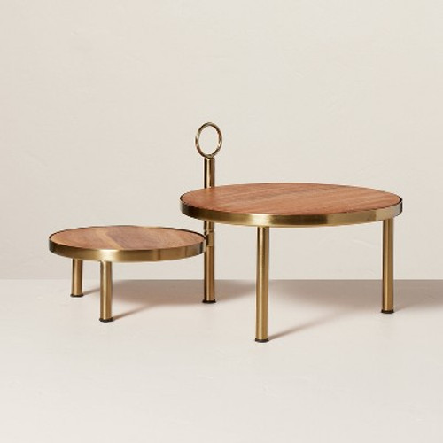 New - Tiered Wood & Metal Nested Round Serving Stand Brass/Brown - Hearth & Hand with Magnolia