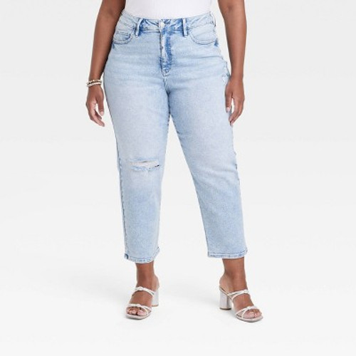 New - Women's High-Rise Cropped Slim Straight Jeans - Ava & Viv Light Blue Denim 16