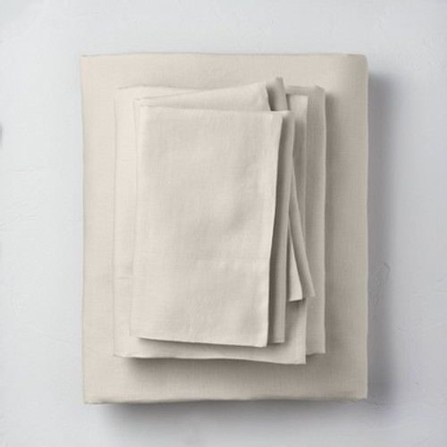 Open Box Full 100% Washed Linen Solid Sheet Set Natural - Casaluna