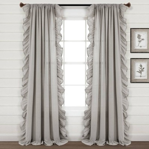 New - 84"x54" Linen Ruffle Window Curtain Panels Light Gray- Lush Décor