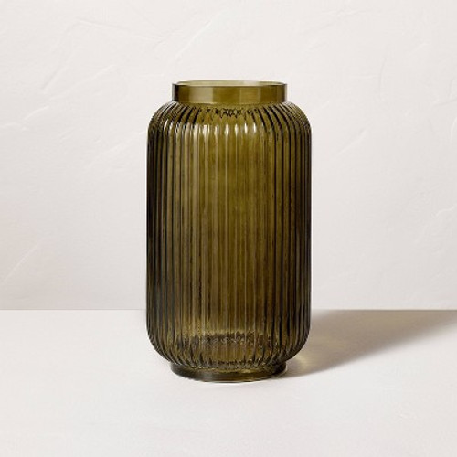 New - 12" Ribbed Glass Jug Vase Dark Green - Hearth & Hand with Magnolia