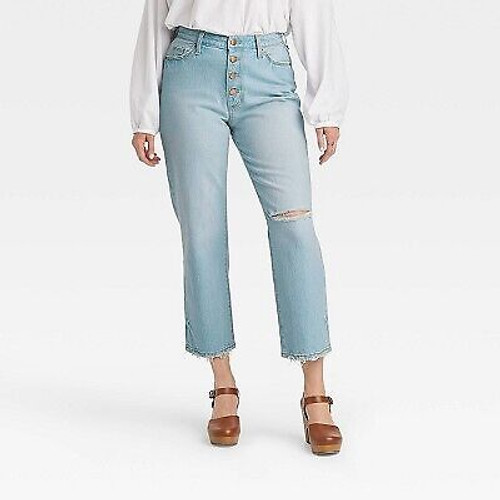New - Women's Curvy Fit High-Rise Vintage Straight Jeans - Universal Thread Light Blue 0