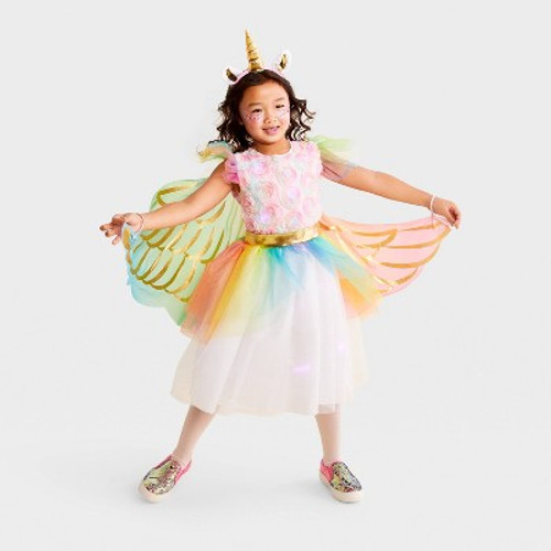 New - Kids' Light Up Rainbow Unicorn Halloween Costume Dress with Headpiece M - Hyde & EEK! Boutique