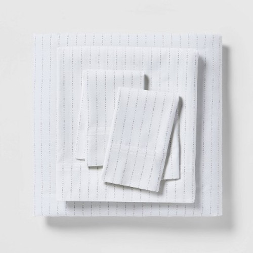 New - Full 300 Thread Count Organic Cotton Printed Sheet Set White/Gray - Threshold