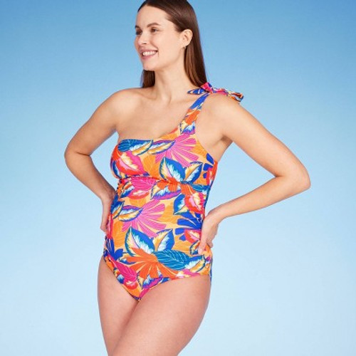 New - Asymmetric Tie Shoulder One Piece Maternity Swimsuit - Isabel Maternity by Ingrid & Isabel Floral XL