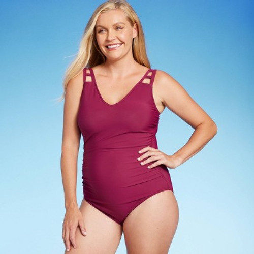 New - Women's Cut Out Strap One Piece Swimsuit - Aqua Green® Dark Red L