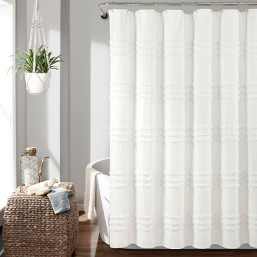 New - 72"x72" Boho Kendra Tufted Yarn Dyed Eco Friendly Recycled Cotton Shower Curtain White - Lush Décor