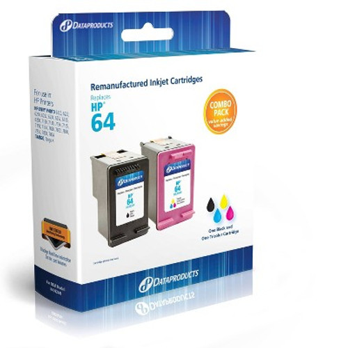 New - Remanufactured Black/Tri-Color 2-Pack Standard Ink Cartridges - Compatible with HP 64 Ink Series (X4) - Dataproducts