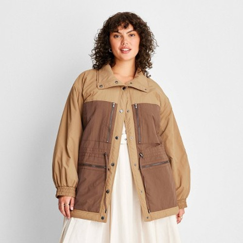 New - Women's Two Tone Quilt Lined Jacket - Future Collective with Reese Blutstein Brown 2X