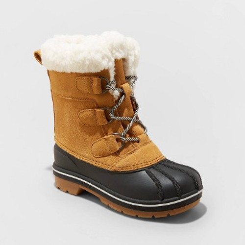 New - Girls' Kit Leather Winter Boots - Cat & Jack Tan 2