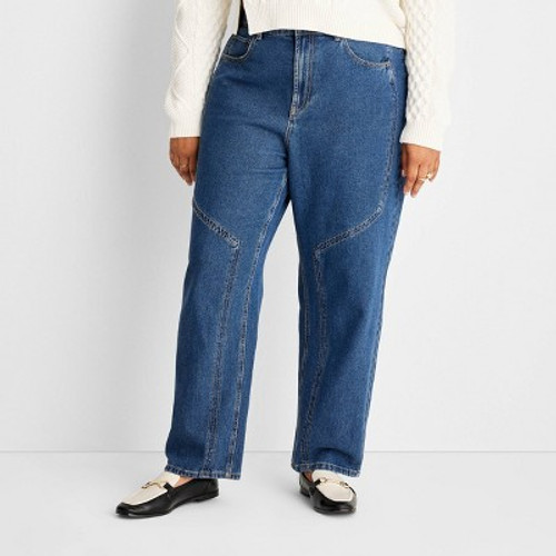 New - Women's Western Seamed Straight Denim Pant - Future Collective with Reese Blutstein Dark Blue 18