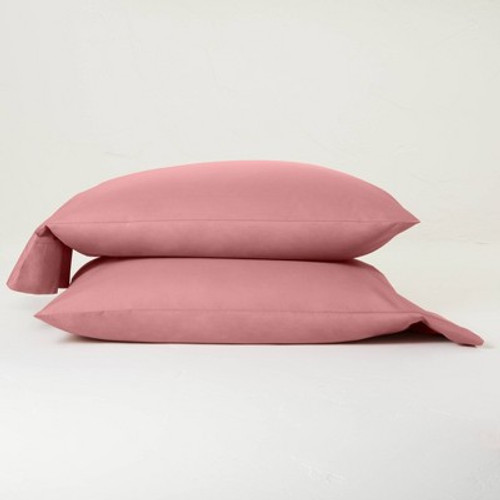 New - Standard Washed Supima Percale Solid Pillowcase Set Rose - Casaluna