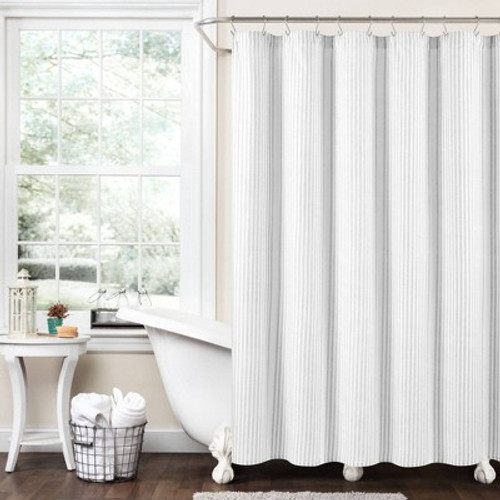 New - 72"x72" Drew Stripe Farmhouse Silver-Infused Antimicrobial Shower Curtain Gray - Lush Décor