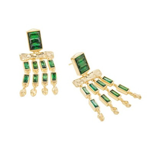 New - Kendra Scott Jessa Crystal 14K Gold Over Brass Tassel Earrings - Green