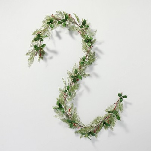 New - 12' Faux Cedar & Magnolia Leaf with Winterberries Christmas Garland - Hearth & Hand with Magnolia