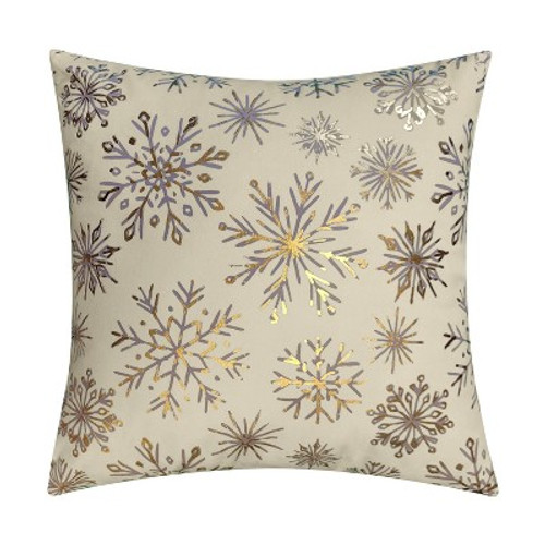 New - 18"x18" Snowflakes Velvet Foil Printed Holiday Square Throw Pillow Cream - Edie@Home