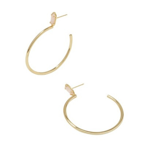 New - Kendra Scott Emma 14K Gold Over Brass Hoop Earrings - Rose Quartz