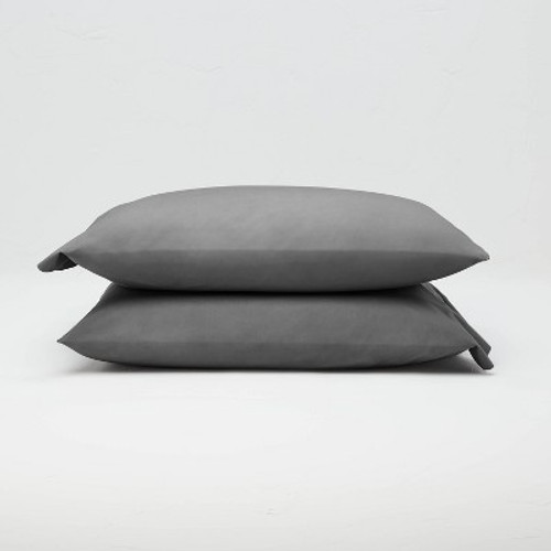 Open Box King Washed Supima Percale Solid Pillowcase Set Dark Gray - Casaluna