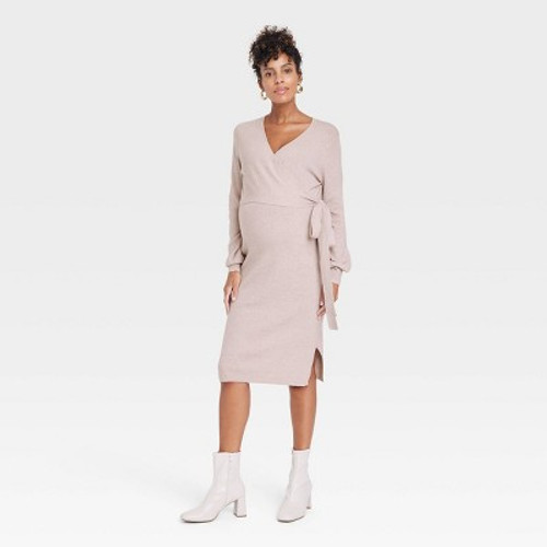 New - Long Sleeve Tie-Front Maternity Sweater Dress - Isabel Maternity by Ingrid & Isabel Chilly Mauve L