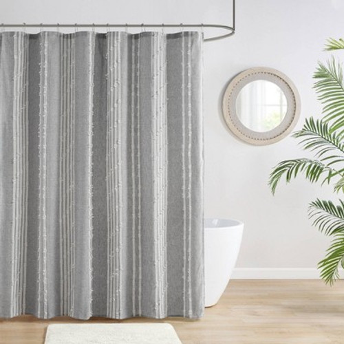 New - 72"x72" Kara Cotton Jacquard Shower Curtain Gray - Ink+Ivy