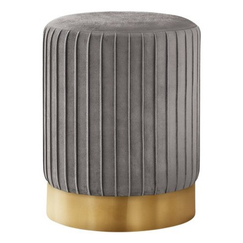 Open Box 18" Round Velvet Upholstered Pouf with Pleated Sides Gray/Gold - EveryRoom