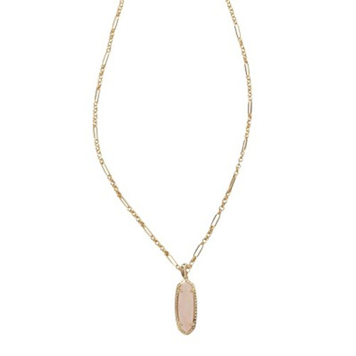 New - Kendra Scott Eva Quartz Small 14K Gold Over Brass Long Pendant Necklace - Rose Quartz