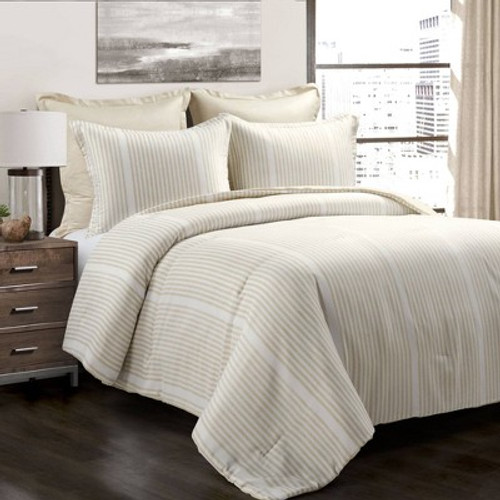 New - 5pc King Drew Stripe Farmhouse Silver-Infused Antimicrobial Comforter Set Neutral - Lush Décor