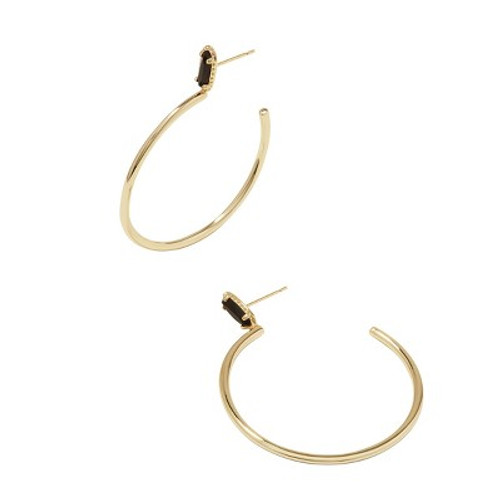 New - Kendra Scott Emma Opaque Glass 14K Gold Over Brass Hoop Earrings - Black
