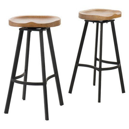 Open Box Set of 2 Albia Swivel 31.5" Barstool - Natural/Black - Christopher Knight Home