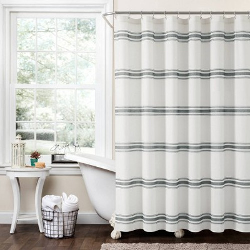 New - Farmhouse Striped Shower Curtain Dark Gray - Lush Décor