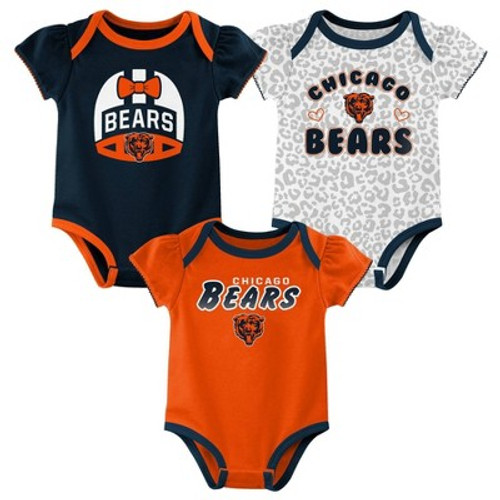 New - NFL Chicago Bears Baby Girls' Onesies 3pk Set - 3-6M
