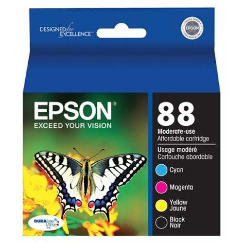 New - Epson 88 Black/C/M/Y Combo 4pk Ink Cartridges - Black, (T088120-BCS)