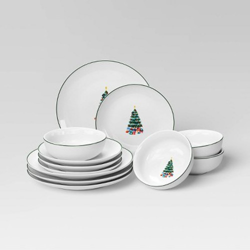 New - 12pc Christmas Dinnerware Set White - Threshold