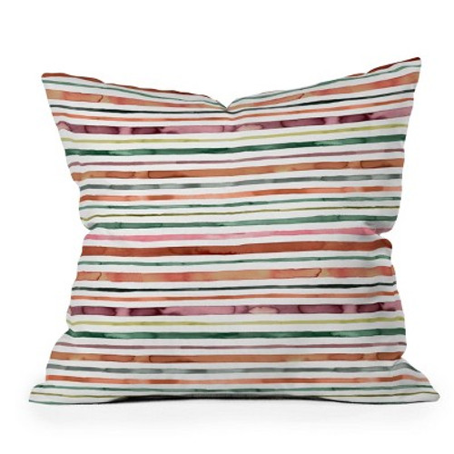 New - 20" x 20" Ninola Design Moroccan Tropic Stripes Outdoor Throw Pillow Green/Pink - Deny Designs