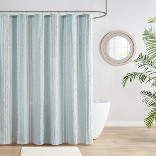 New - 72"x72" Kara Cotton Jacquard Shower Curtain Aqua - Ink+Ivy
