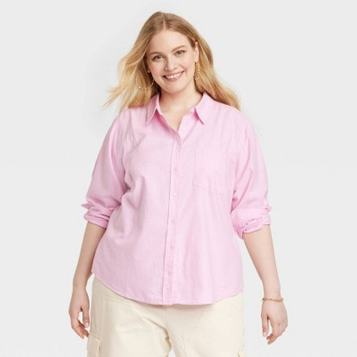 Open Box Women's Long Sleeve Classic Button-Down Shirt - Universal Thread™ Pink XXL