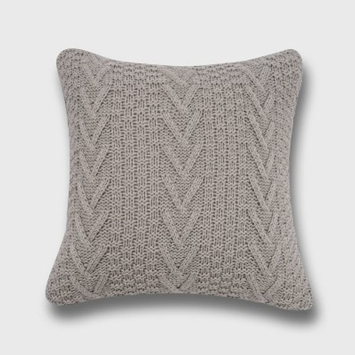 New - 20"x20" Oversize Chunky Sweater Knit Square Throw Pillow Light Gray - Evergrace