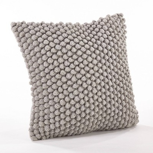 New - 20"x20" Oversize Down Filled Crochet Pom-Pom Square Throw Pillow Gray - Saro Lifestyle