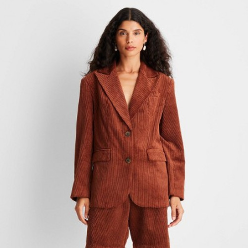 New - Women's Long Sleeve Notched Collar Cord Blazer - Future Collective with Reese Blutstein Rust S