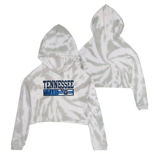 New - NFL Tennessee Titans Girls' Gray Tie-Dye Crop Hooded Sweatshirt - S