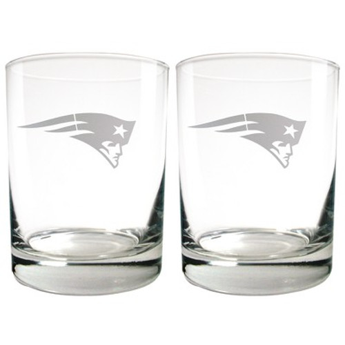 New - NFL New England Patriots Laser Etched Rocks Glass Set - 2pc