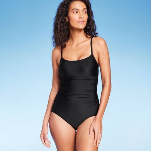 New - Women's Full Coverage Shirred Front One Piece Swimsuit - Kona Sol Black XL