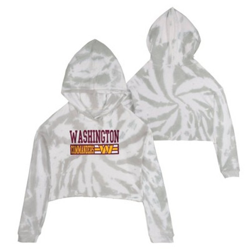 NFL Washington Commanders Girls' Gray Tie-Dye Crop Hooded Sweatshirt - M