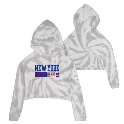 New - NFL New York Giants Girls' Gray Tie-Dye Crop Hooded Sweatshirt - XS